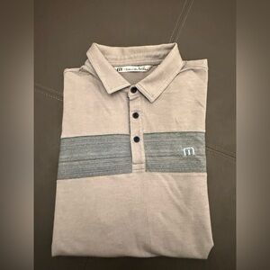 Travis Mathew Golf Polo Men’s L Gray and light blue.